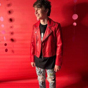 Vintage-Inspired Red Leather Moto Jacket by ba&sh – Cropped Lambskin Biker Style